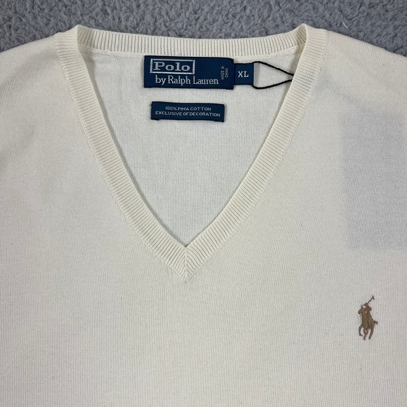 Polo Ralph Lauren Sweater Vest Men's XL Cream Pima Cotton V-Neck Pony Logo NWT - Picture 3 of 10
